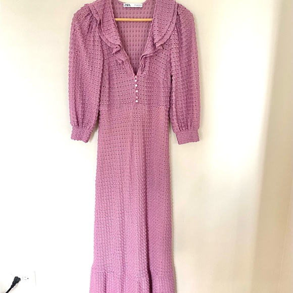 Zara long dress lavender knit Sundress cotaggecore femenine wedding guest fall - Picture 3 of 8